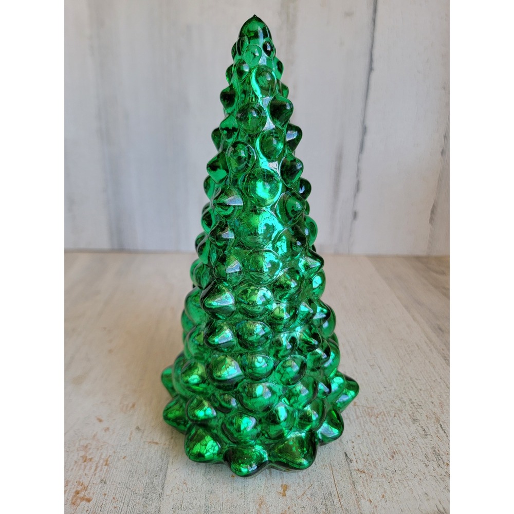 Vintage green tree table top blown glass light up Xmas Unique Home decor figure